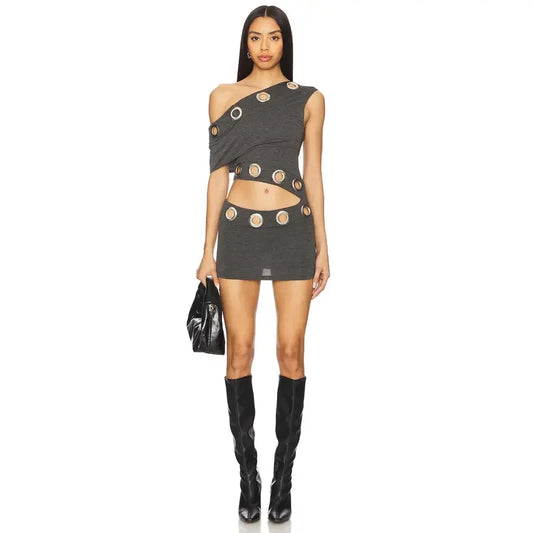 Asymmetric Eyelet Dress