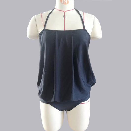 Black Word Neck Wrap Vest and Briefs Swimsuit Set